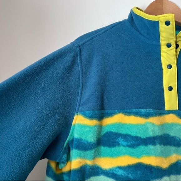 Lands' End Heritage Teal Mountain Ombre Print Snap Mock Fleece Pullover Gorpcore - Picture 6 of 15